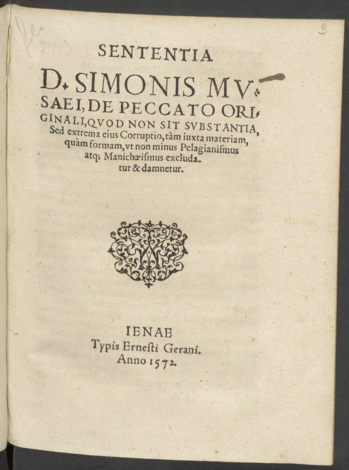 Sententia D. Simonis Musaei, De peccato originali, quod non sit ...